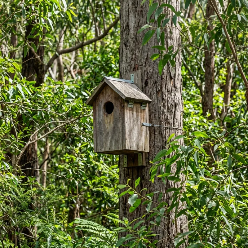 Animal nesting box installed as a humane alternative to a Clyde roof cavity