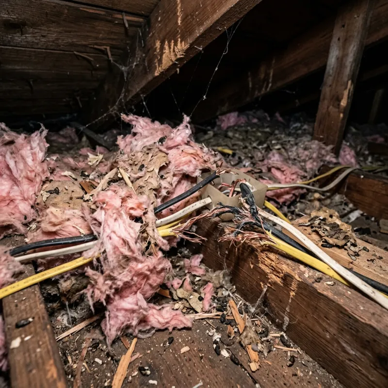 Contaminated ceiling insulation being assessed in a Clyde roof space