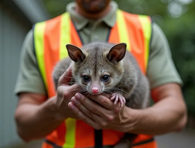 Animal handler safely recovering a deceased possum in Clyde